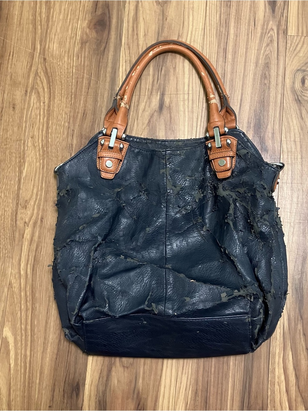 Source Unknown Black Shoulder Bag with Tan Handles